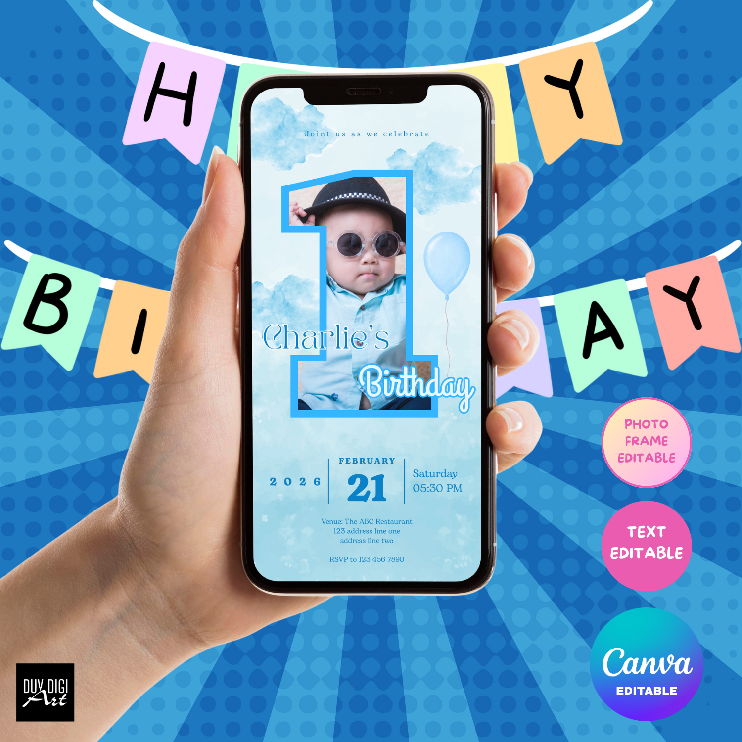 1st birthday 002 - Banners1 1 Year Old Baby Boy Birthday Invitation Template