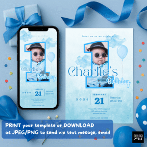 1 Year Old Baby Boy Birthday Invitation Template