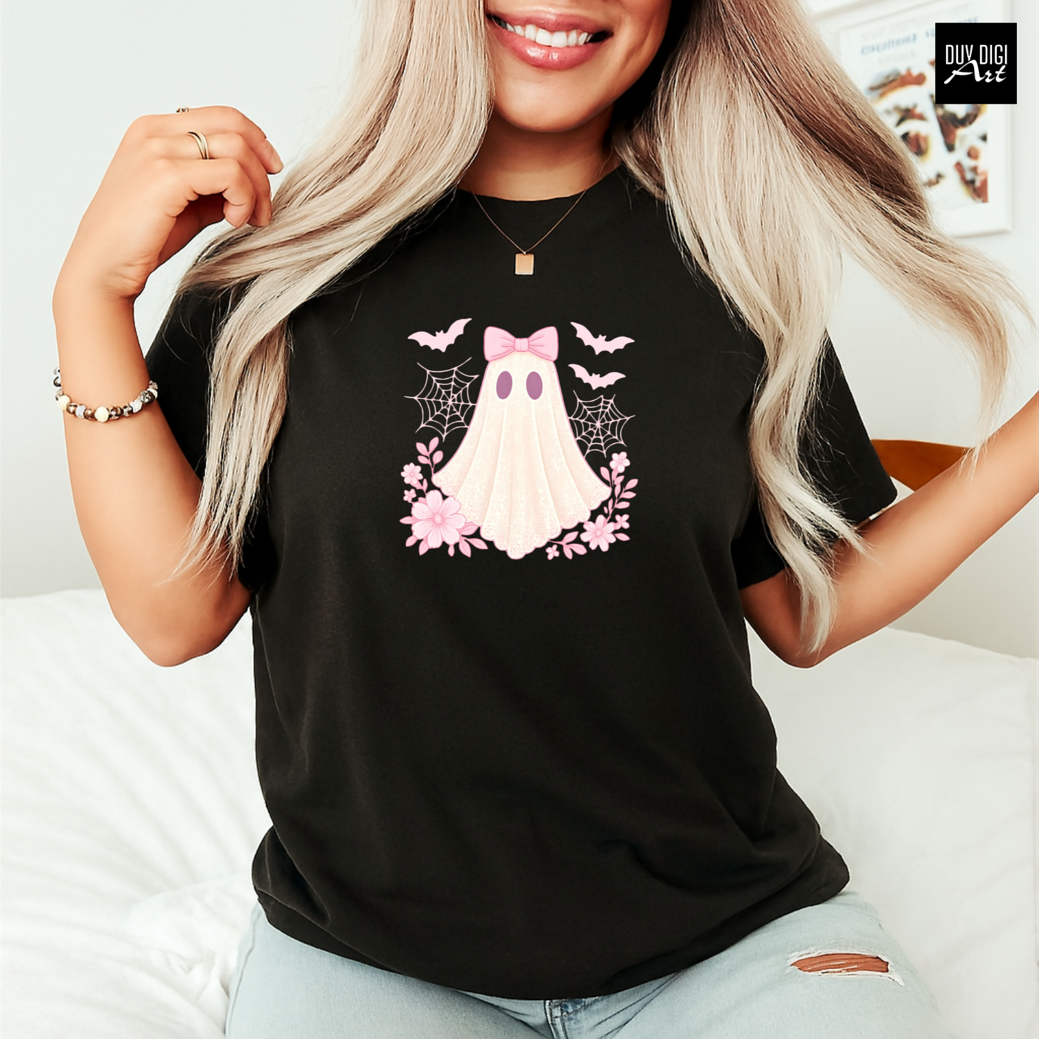 Ghost Girl - Banner4 Halloween Bridal Ghost with ribbon cute pinky tshirt PNG