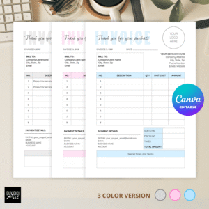 Invoice Canva Template Editable, Small Business Printable, Invoice Form, Modern Simple Invoice, Color themes, Instant Download, US Letter
