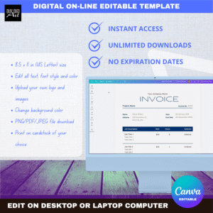 Blue Freelance Job Invoice Template, Printable Invoice, Order Form, Small Business Form, Minimalist Modern Invoice, Canva Template