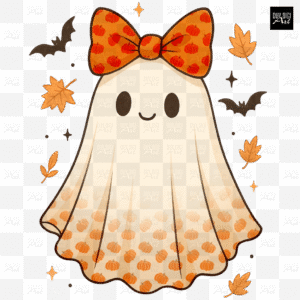 Ghost Conquette Orange Bow PNG | Halloween Character PNG