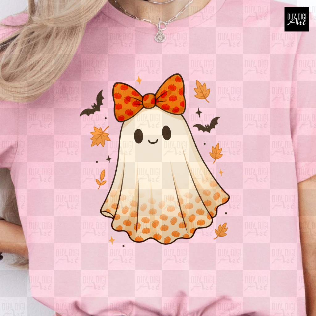 Halloween Cute Ghost - Banner - 3 Ghost Conquette Orange Bow PNG | Halloween Character PNG