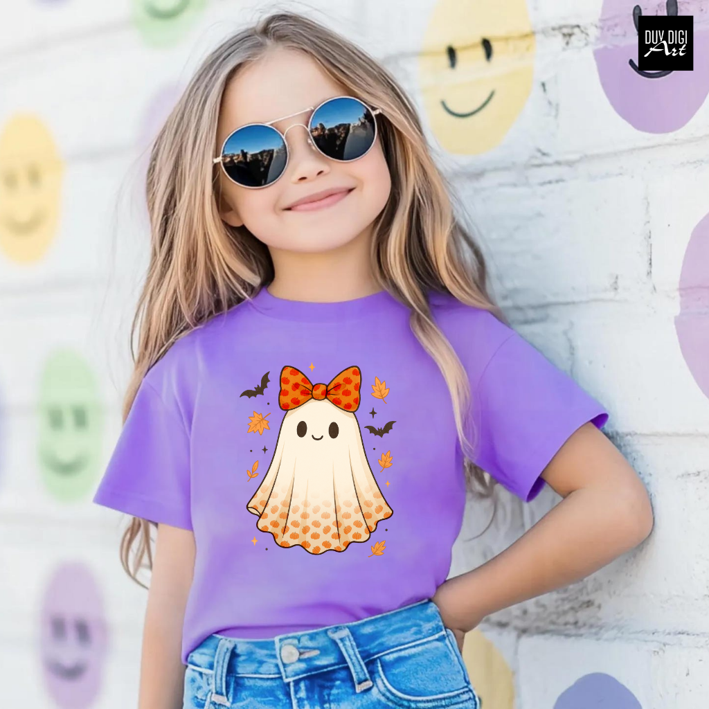 Tshirt Mockup - Banner18 Ghost Conquette Orange Bow PNG | Halloween Character PNG