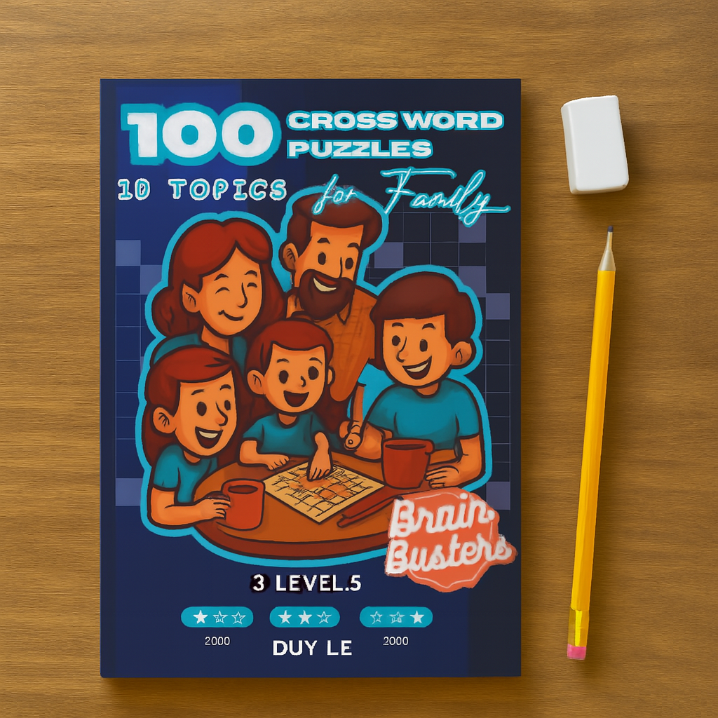 100-cross-word-puzzle-for-family-mockup5 100 Cross Word Puzzles for Family | 10 Topics | 3 Level: Easy-Medium-Hard | Brain Busters