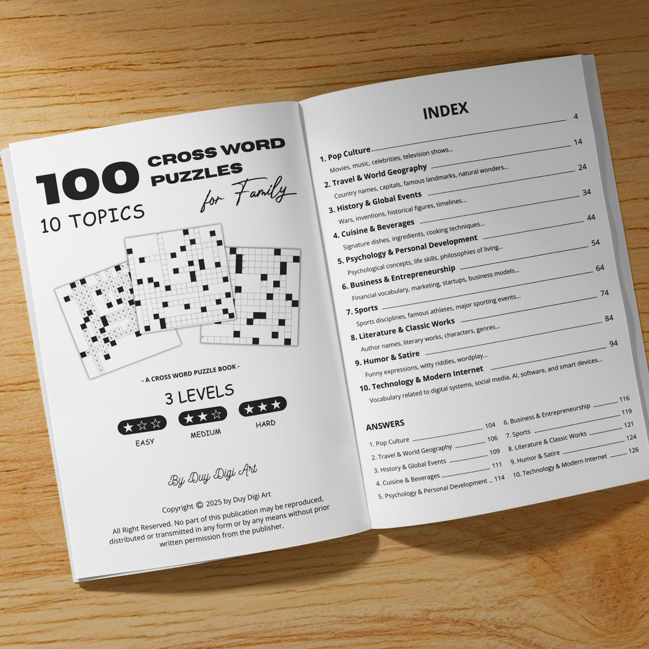 100-cross-word-puzzle-for-family-mockup7 100 Cross Word Puzzles for Family | 10 Topics | 3 Level: Easy-Medium-Hard | Brain Busters